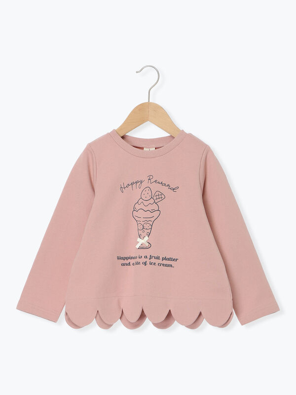 セール】 ◎パフェプリント裾スカラップロンT（ピンク/ネイビー