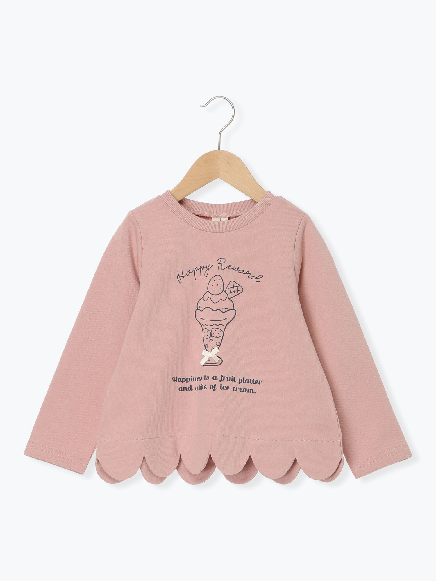 セール】 ◎パフェプリント裾スカラップロンT（ピンク/ネイビー