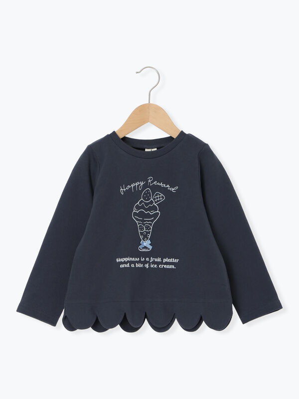 セール】 ◎パフェプリント裾スカラップロンT（ピンク/ネイビー