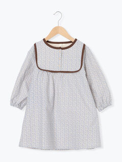 セール】 配色パイピング花柄ワンピース（ブラウン/サックスブルー