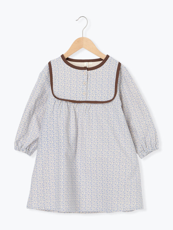 おはむ セール】 配色パイピング花柄ワンピース（ブラウン/サックスブルー