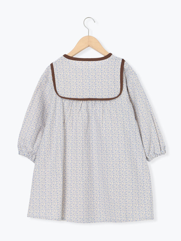 セール】 配色パイピング花柄ワンピース（ブラウン/サックスブルー