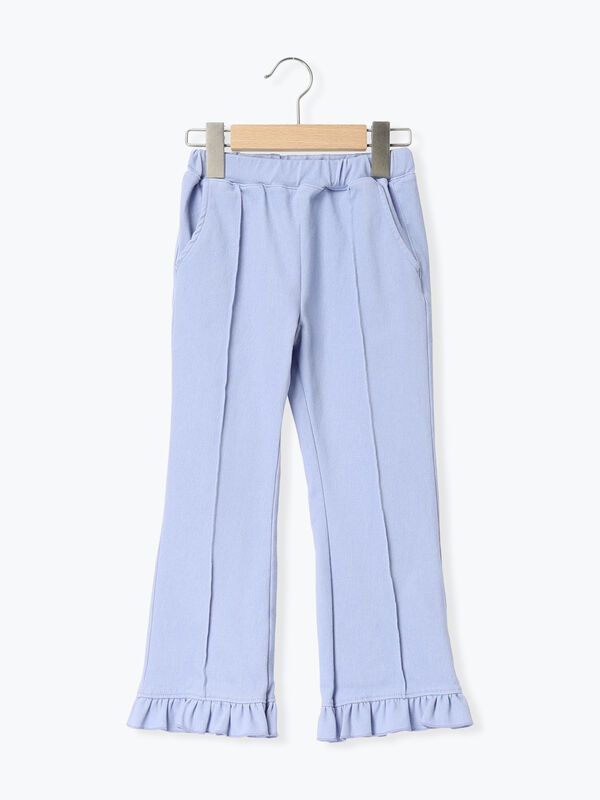 セール】 カットツイル裾フリルフレアパンツ（サックスブルー/キナリ