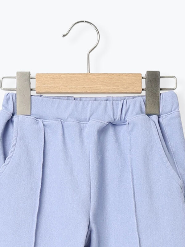 セール】 カットツイル裾フリルフレアパンツ（サックスブルー/キナリ