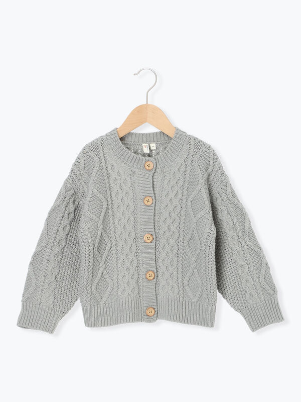 マシンウォッシャブル】ケーブルニットカーディガン（サックスブルー