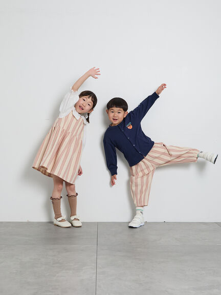 ストライプ柄ジャンバースカート（グレー/レッド）｜Samansa Mos2 Lagom（KIDS）（サマンサモスモス ラーゴム）通販