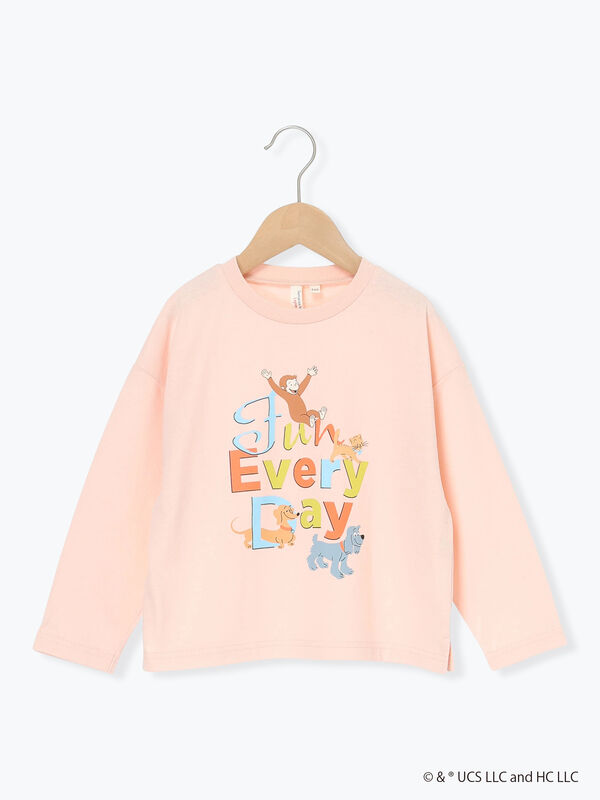 おさるのジョージ】プリントロンT（ピンク/キナリ/トップス/Tシャツ