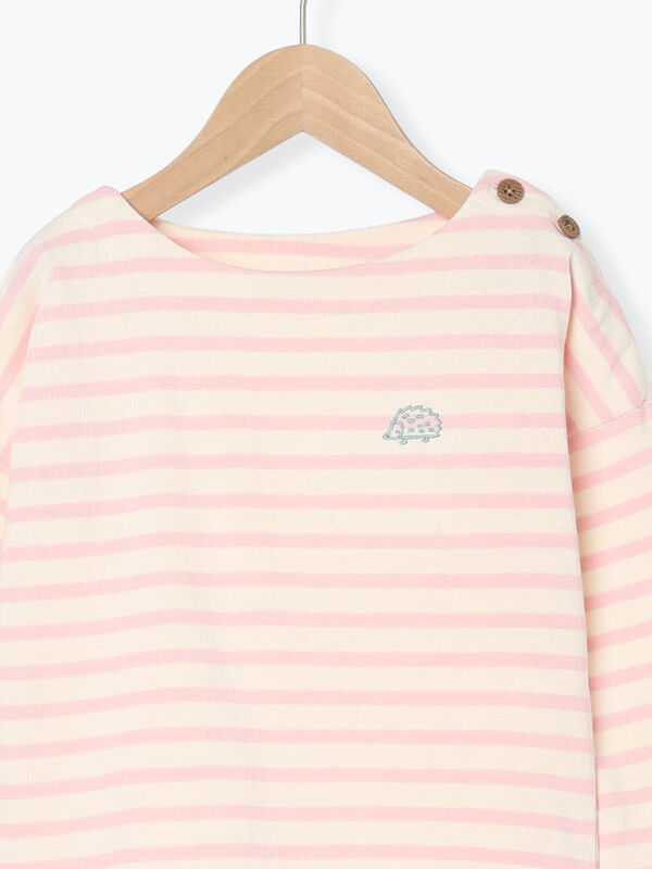 ハリネズミ刺繍ボーダーカットソー（ピンク/ミント/サックスブルー