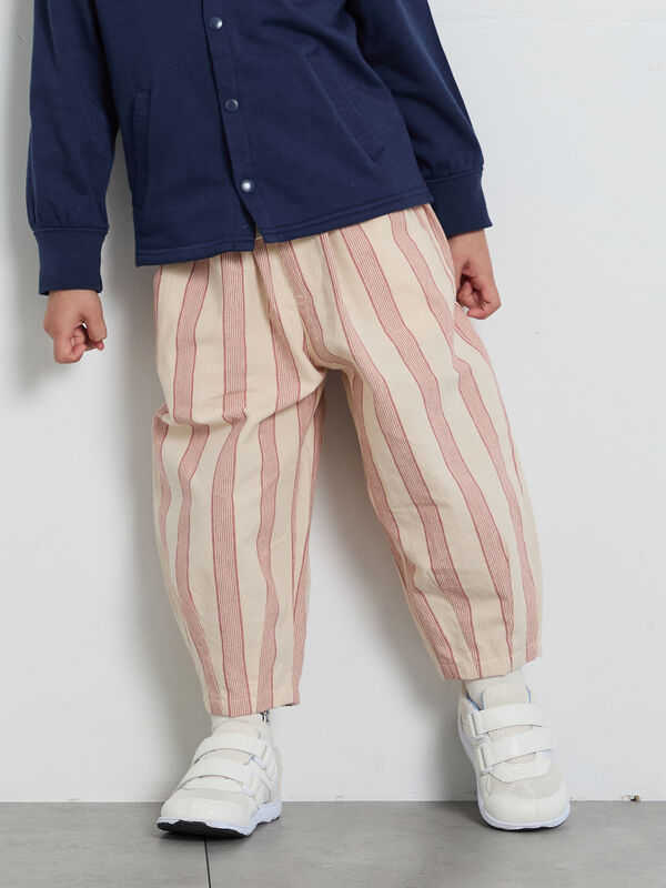ストライプ柄コクーンパンツ（グレー/レッド/ボトムス/パンツ