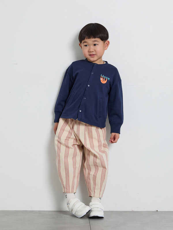 セール】 ナマケモノ刺繍ミニ裏毛カーディガン（オレンジ/ネイビー