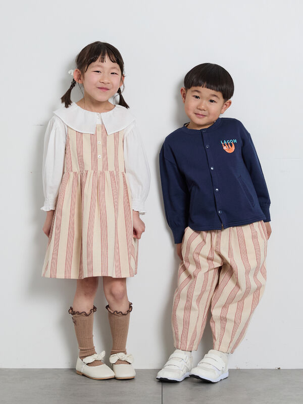 ナマケモノ刺繍ミニ裏毛カーディガン（オレンジ/ネイビー/トップス