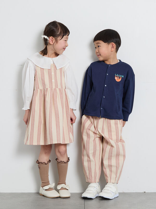 ナマケモノ刺繍ミニ裏毛カーディガン（オレンジ/ネイビー/トップス