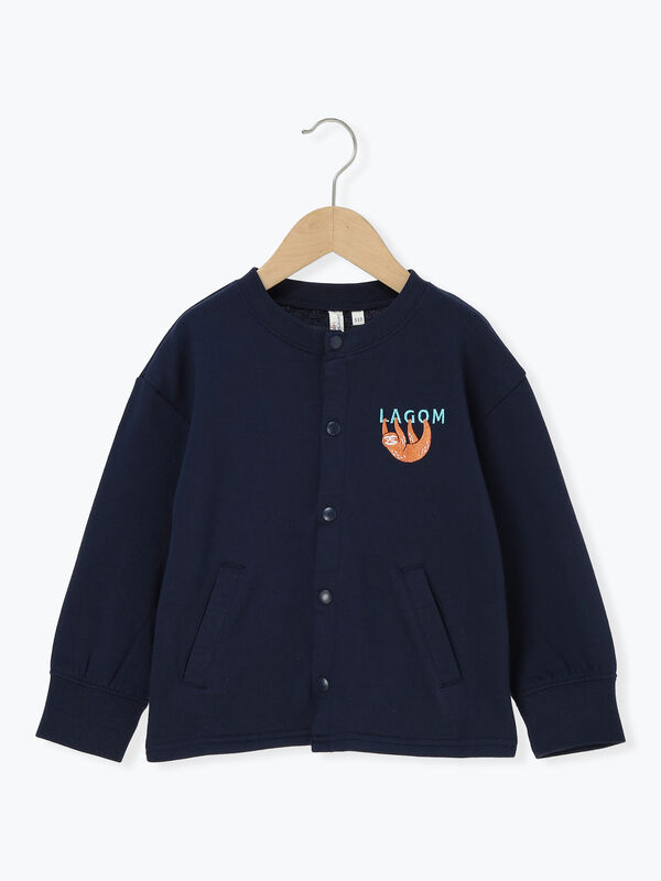 ナマケモノ刺繍ミニ裏毛カーディガン（オレンジ/ネイビー/トップス