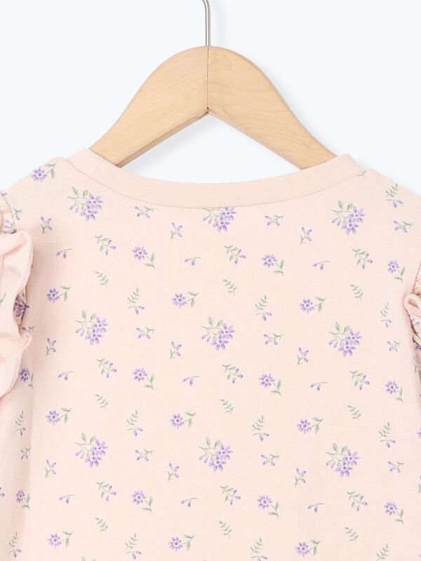 セール】 肩フリル花柄ロンT（オフホワイト/ピンク/トップス/Tシャツ