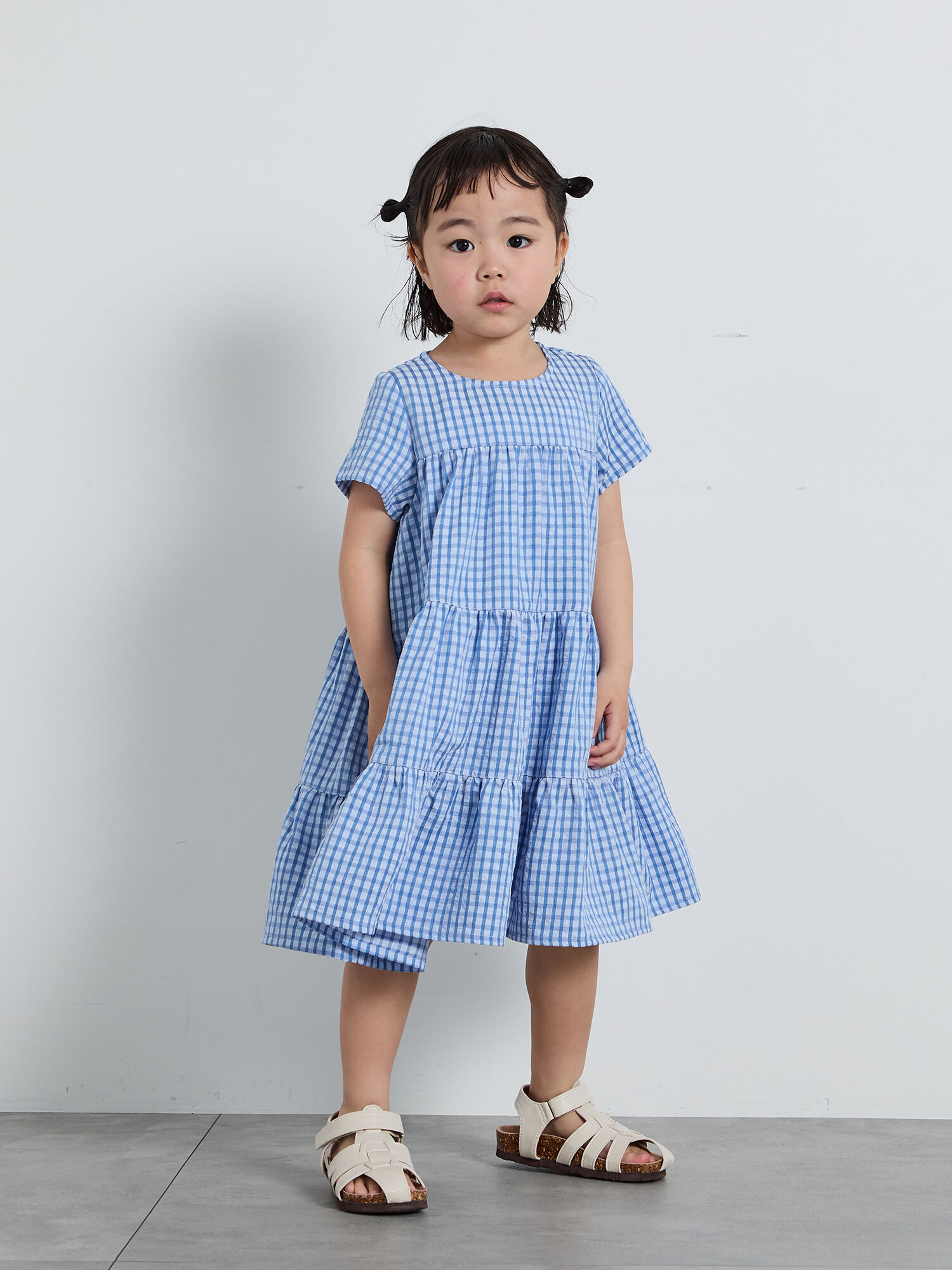 期間限定】 ☆チェック柄ティアードワンピース（イエロー/ブルー