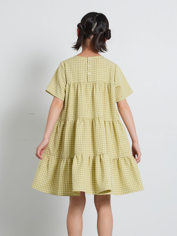 プレステージ 専用　フォクシー　サマージャガードティアードワンピース チェック 期間限定】 【140・150】チェック柄ティアードワンピース（イエロー