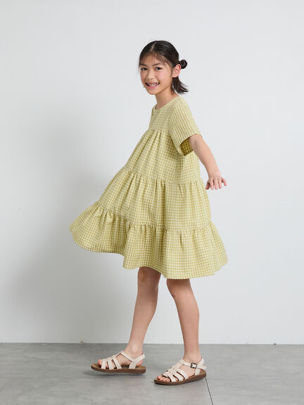 【140・150】チェック柄ティアードワンピース（イエロー/ブルー）｜Samansa Mos2 Lagom（KIDS）（サマンサモスモス ラーゴム）通販