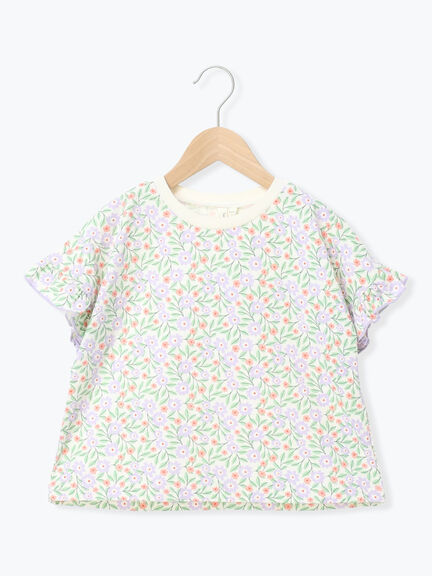 花柄袖フリルTシャツ（イエロー/ラベンダー/トップス/Tシャツ