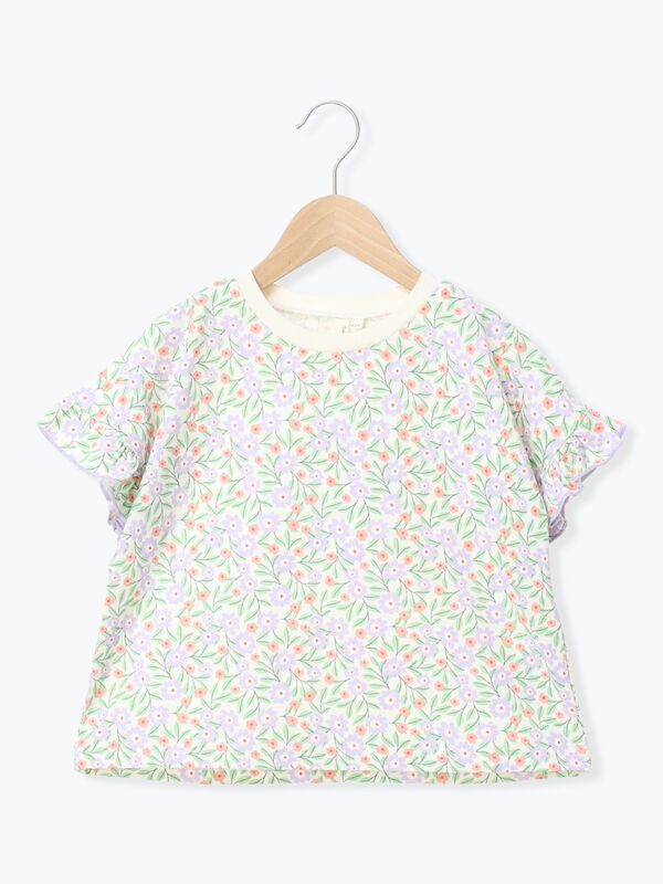 セール】 花柄袖フリルTシャツ（イエロー/ラベンダー/トップス/Tシャツ