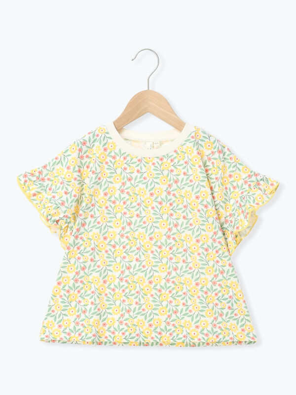 花柄袖フリルTシャツ（イエロー/ラベンダー/トップス/Tシャツ