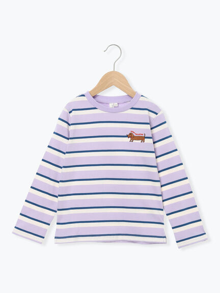 専用　Samansa Mos2 ボーダー長袖Tシャツ セール】 ダックスフント刺繍ボーダーロンT（イエロー/パープル