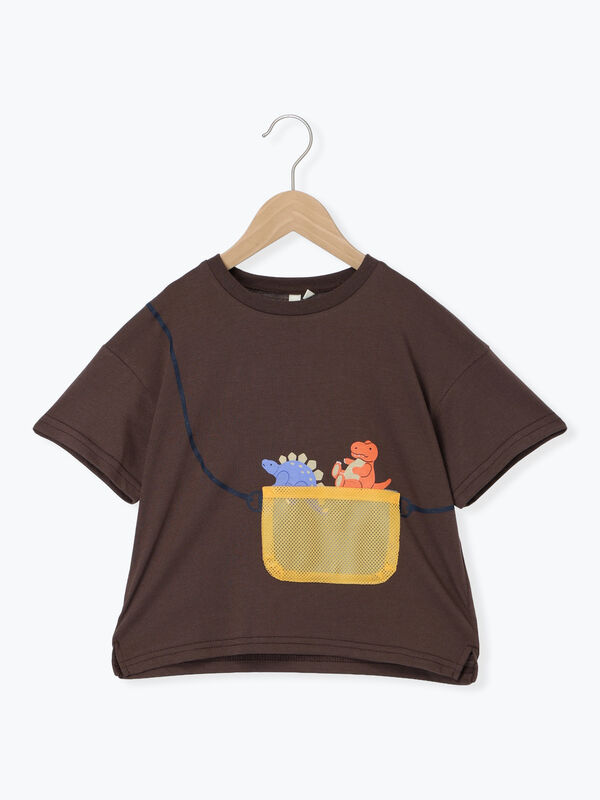 期間限定】 【吸水速乾】メッシュポケット恐竜Tシャツ（レッド