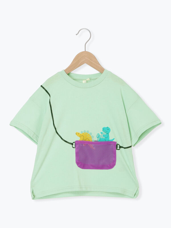 吸水速乾】メッシュポケット恐竜Tシャツ（レッド/ブラウン/ミント