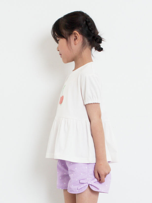 セール】 【吸水速乾】サクランボさがら刺繍Tシャツ（オフホワイト