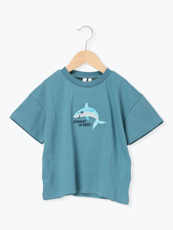 吸水速乾】サメ刺繍Tシャツ（イエロー/グリーン/ブルー/トップス/T