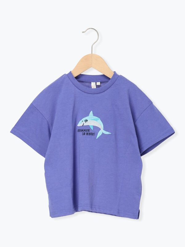 吸水速乾】サメ刺繍Tシャツ（イエロー/グリーン/ブルー/トップス/T