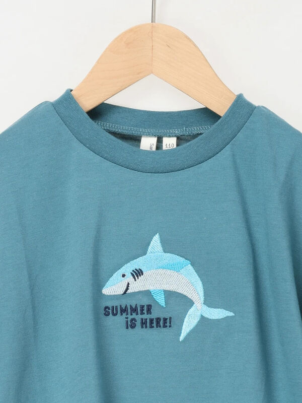 吸水速乾】サメ刺繍Tシャツ（イエロー/グリーン/ブルー/トップス/T