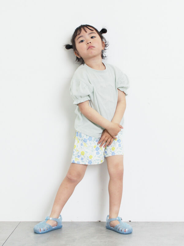 期間限定】 ☆ショート丈花柄ひんやりパンツ（ピンク/サックスブルー