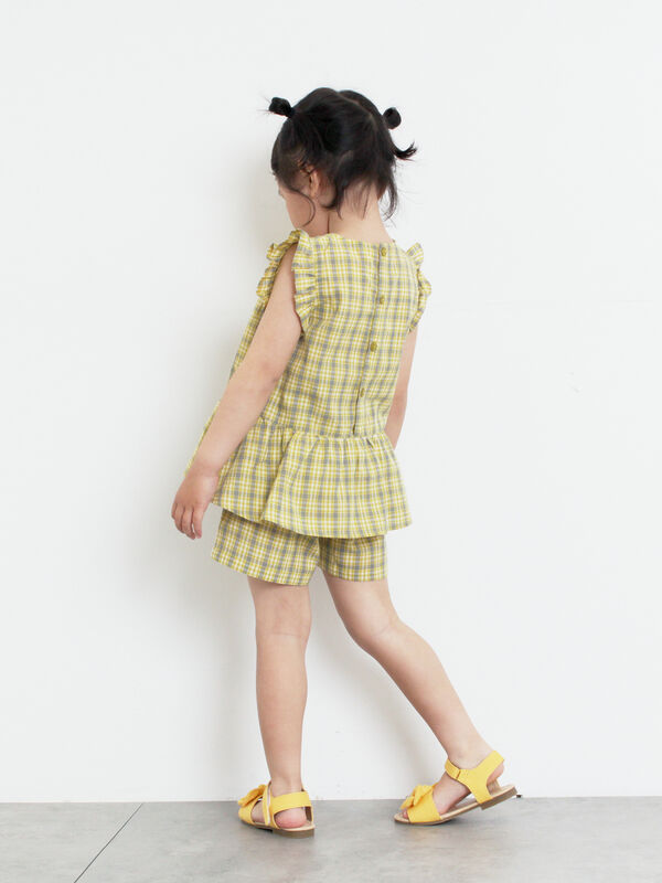 セール】 ☆チェックショートパンツ(セットアップ可)（レッド/イエロー