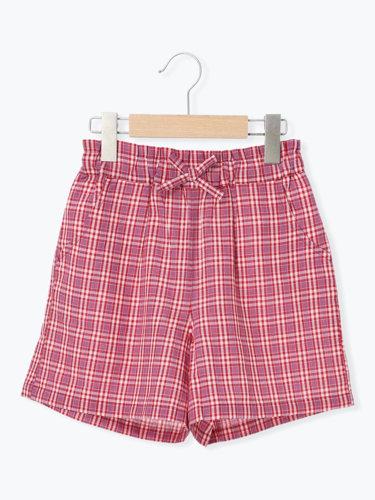 140・150】チェックショートパンツ(セットアップ可)（レッド/イエロー