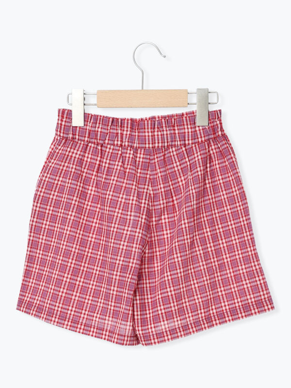 140・150】チェックショートパンツ(セットアップ可)（レッド/イエロー