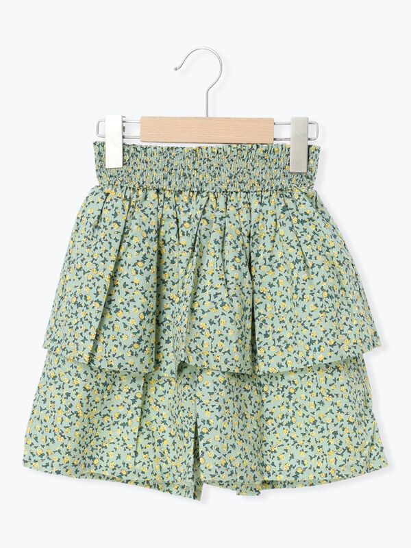 花柄フリル付きショートパンツ セール】 【140・150】花柄フリルキュロット（ミント/サックスブルー