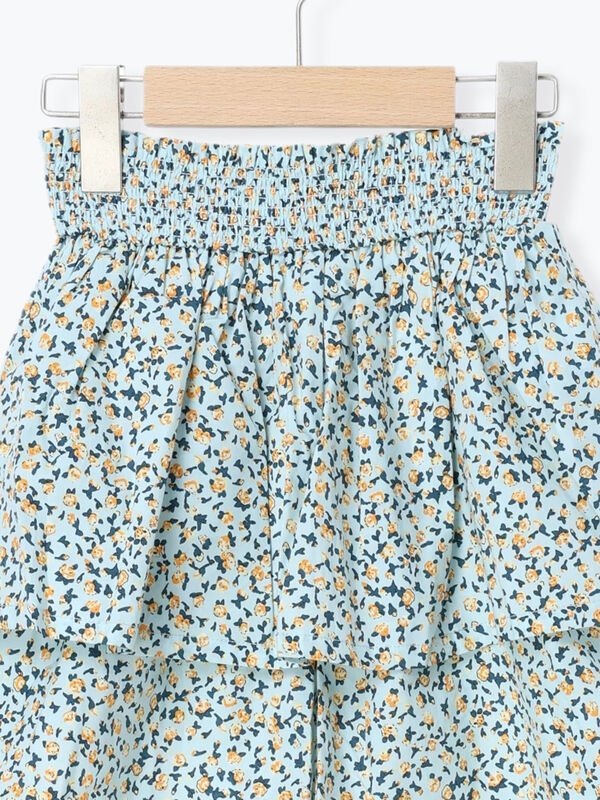 セール】 【140・150】花柄フリルキュロット（ミント/サックスブルー