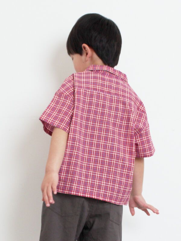 ☆チェック開襟シャツ(セットアップ可)（レッド/イエロー/トップス