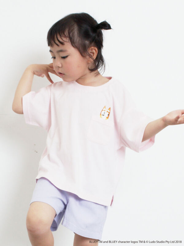 ブルーイ】ポケット付きプリントTシャツ（ピンク/イエロー/トップス/T
