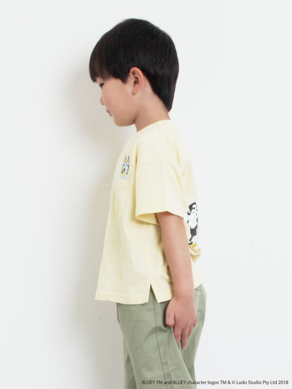 ブルーイ】ポケット付きプリントTシャツ（ピンク/イエロー/トップス/T