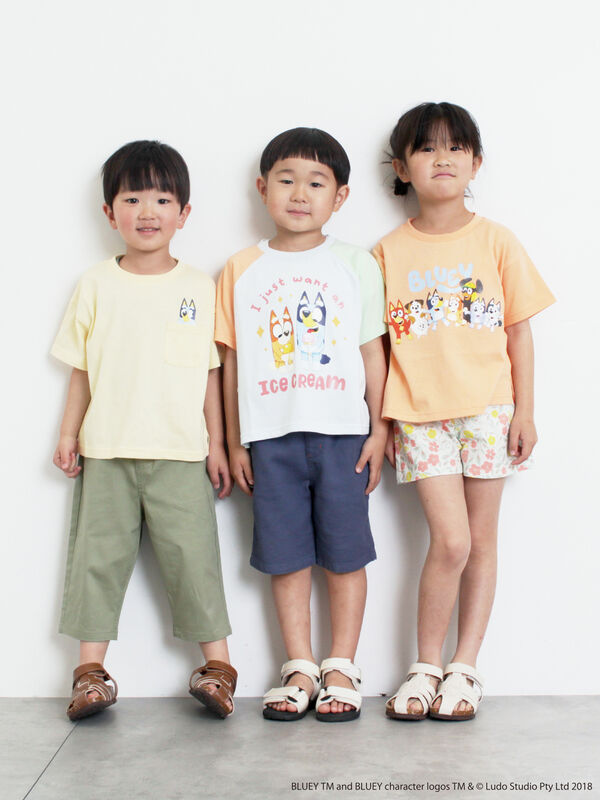ブルーイ】ポケット付きプリントTシャツ（ピンク/イエロー/トップス/T