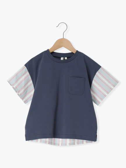 ☆ストライプ切替Tシャツ（レッド/ミント/トップス/Tシャツ）| Samansa