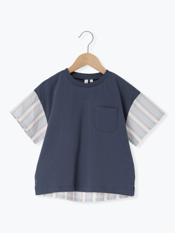 セール】 ☆ストライプ切替Tシャツ（レッド/ミント/トップス/Tシャツ