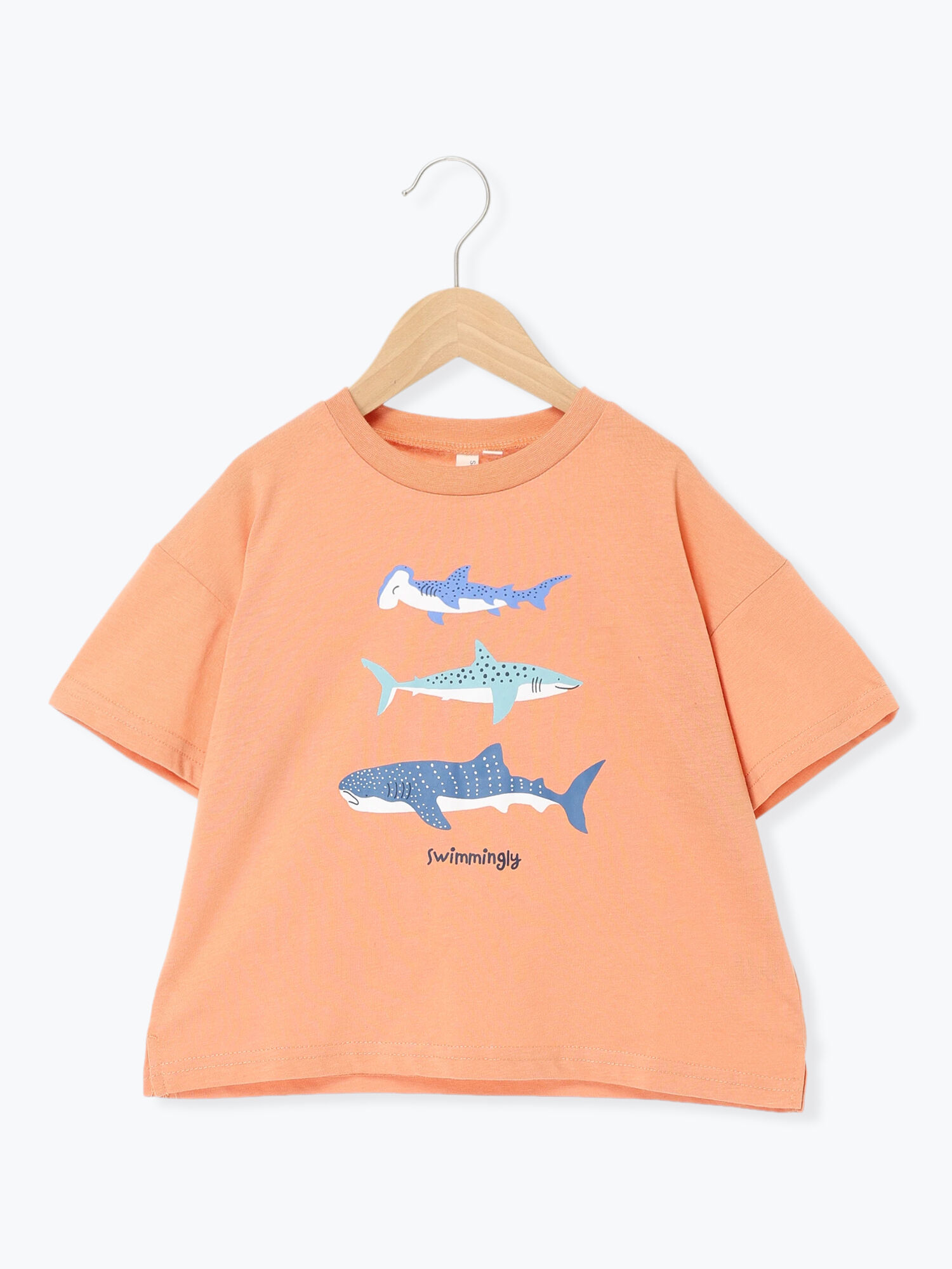 吸水速乾】サメプリントTシャツ（オレンジ/グリーン/ネイビー/トップス