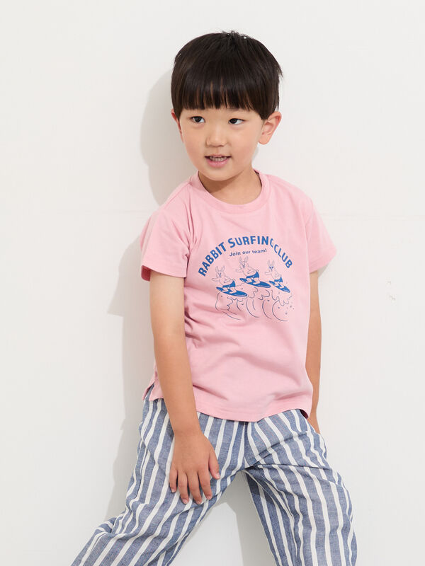 セール】 【吸水速乾】サーフィンプリントTシャツ（ピンク/ブルー