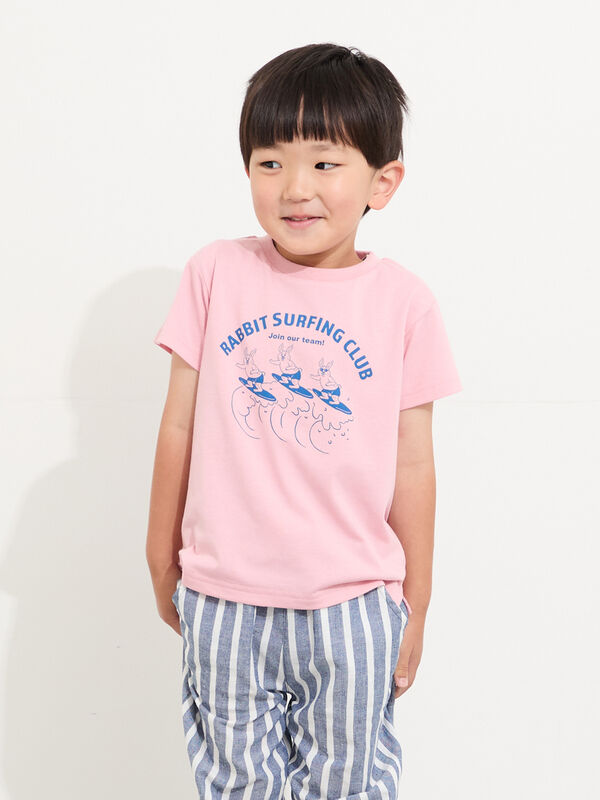 セール】 【吸水速乾】サーフィンプリントTシャツ（ピンク/ブルー