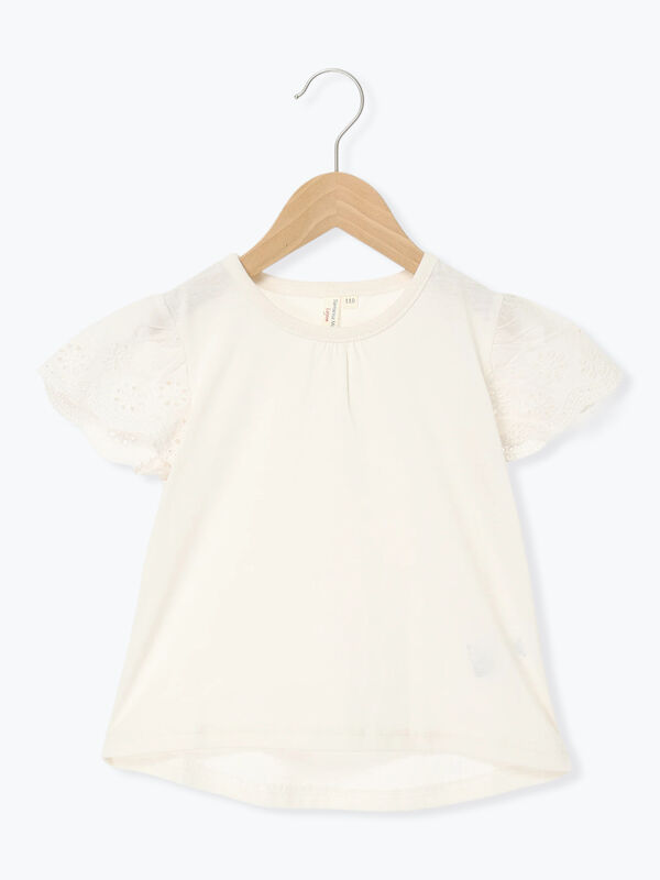 セール】 【吸水速乾】袖レースTシャツ（オフホワイト/ピンク/トップス
