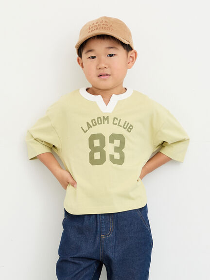 ナンバープリント7分袖Tシャツ（イエロー/ネイビー/トップス/Tシャツ