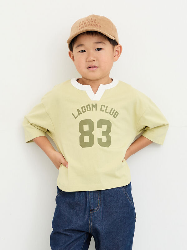 ナンバープリント7分袖Tシャツ（イエロー/ネイビー/トップス/Tシャツ