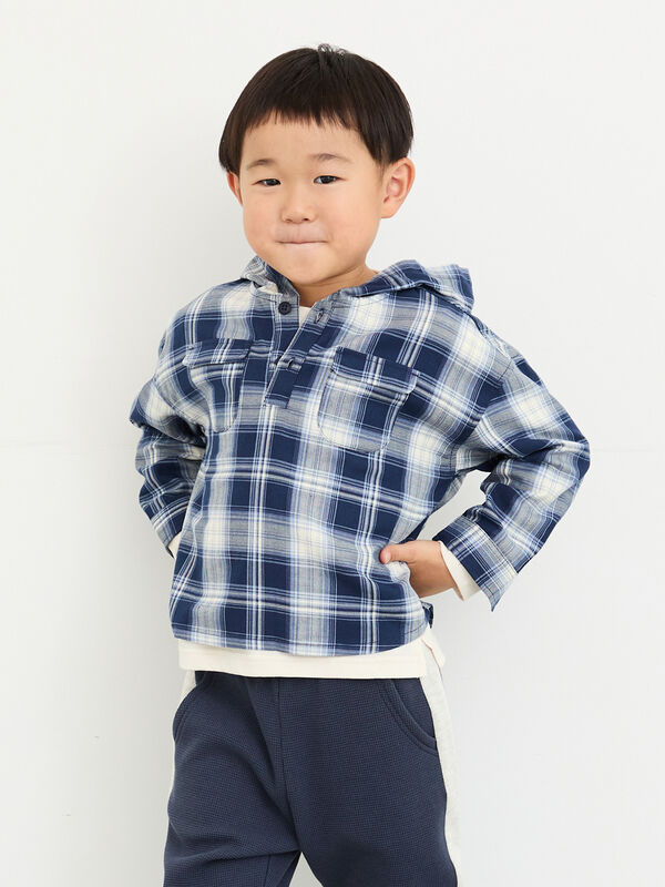 トムブラウン　Tシャツ　水色チェック柄　2枚セット 140cm 150cm セール】 フード付きチェックシャツ（ブラウン/ネイビー/トップス